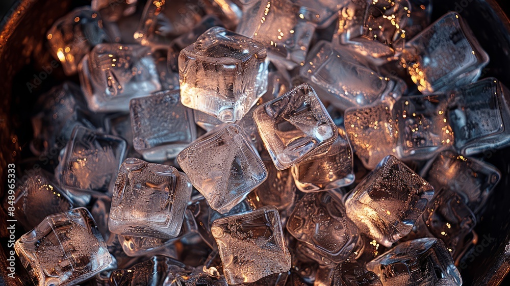Ice Cubes Close-Up: Translucent and Sparkling Ice Cubes Close-Up: Translucent and Sparkling