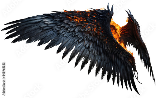 photorealistic burning demon wings