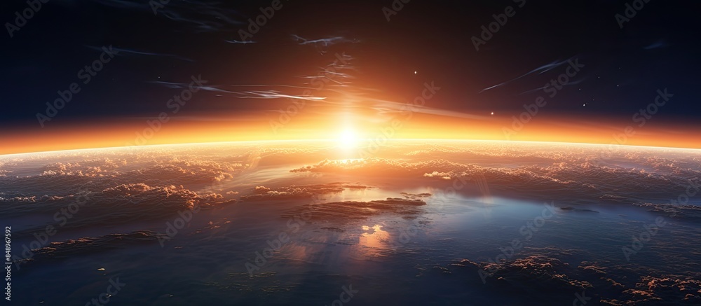 Fototapeta premium A stunning sunrise view of Earth from space with copy space image