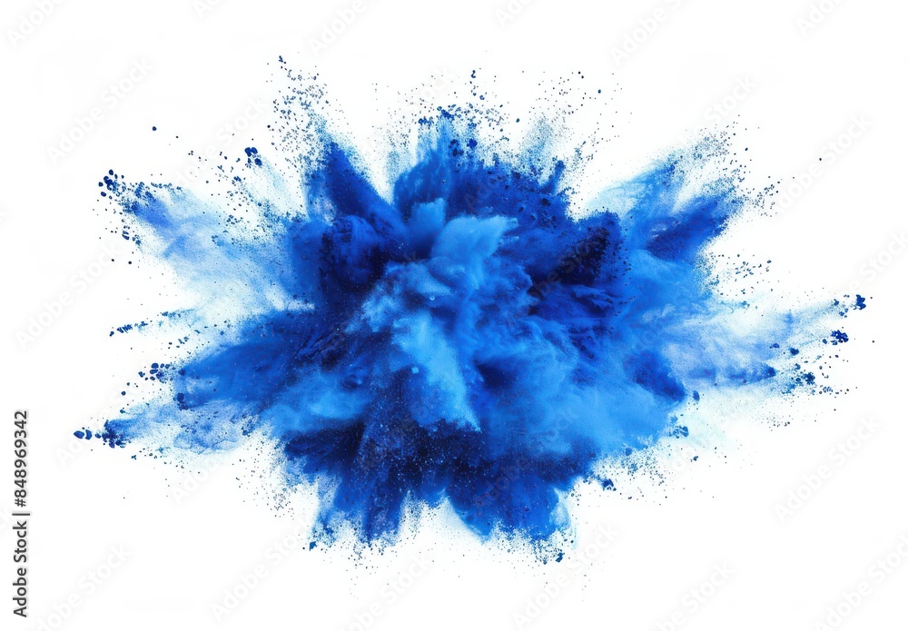 A blue explosion of powdery dust. The blue color is vibrant and the dust is scattered all over the image. Scene is energetic and chaotic A blue explosion of powdery dust. The blue color is vibrant and the dust is scattered all over the image. Scene is energetic and chaotic