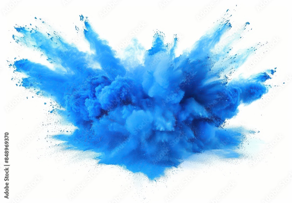 A blue explosion of smoke and dust. The blue color is vibrant and intense, creating a sense of energy and excitement. The smoke and dust are swirling and dancing in the air A blue explosion of smoke and dust. The blue color is vibrant and intense, creating a sense of energy and excitement. The smoke and dust are swirling and dancing in the air