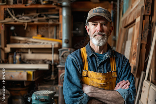 Portrait of a male carpenter in his woodshop workspace