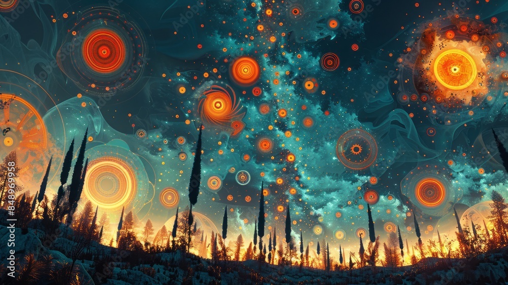 Obraz premium Mystical Night Sky with Circular Patterns