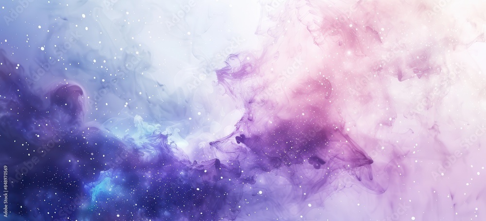 A colorful space background with purple and blue clouds and white stars ...