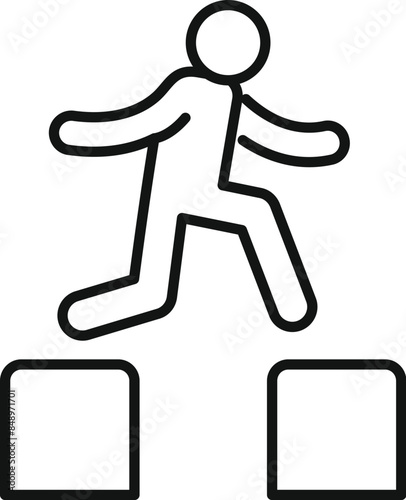 Businessman is jumping from one step to another, overcoming obstacles and achieving his goals