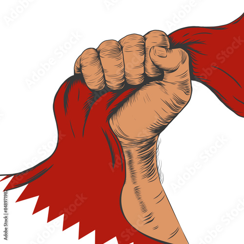 Hand holding Bahrain national flag. Bahrain Independence Day, National Day. Vector illustration isolated on background for Poster, banner, card.