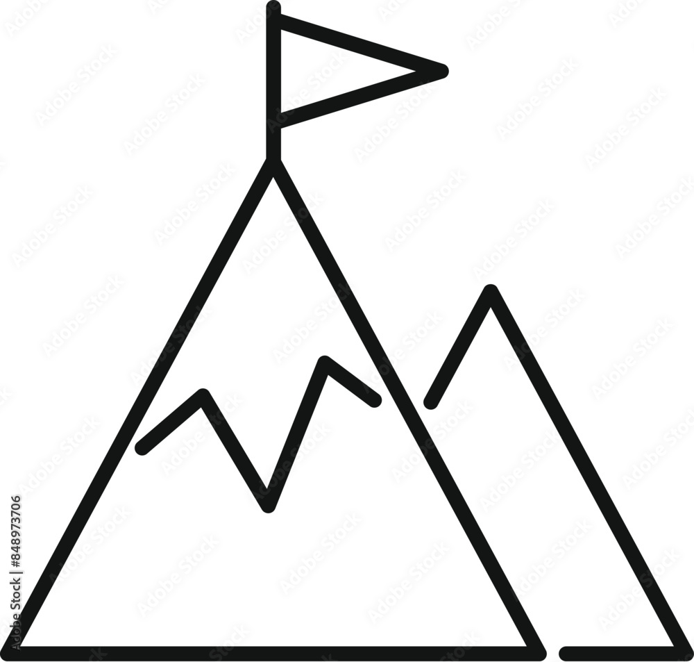 Minimalist line art icon of a flag waving on a mountain top representing achievement and success Minimalist line art icon of a flag waving on a mountain top representing achievement and success