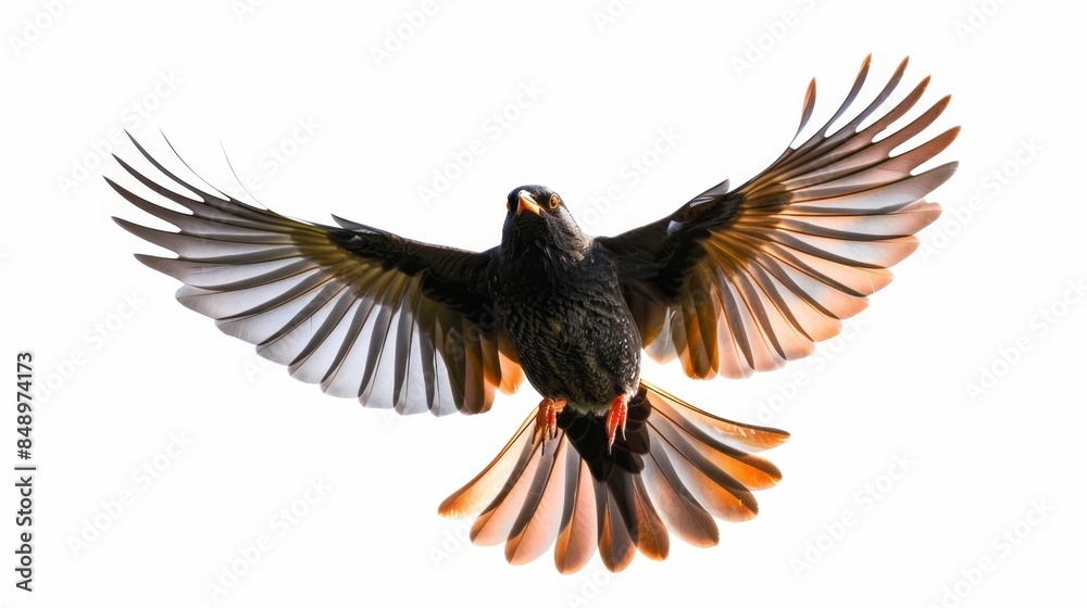 Obraz premium bird in flight, its outstretched wings casting a shadow on white background