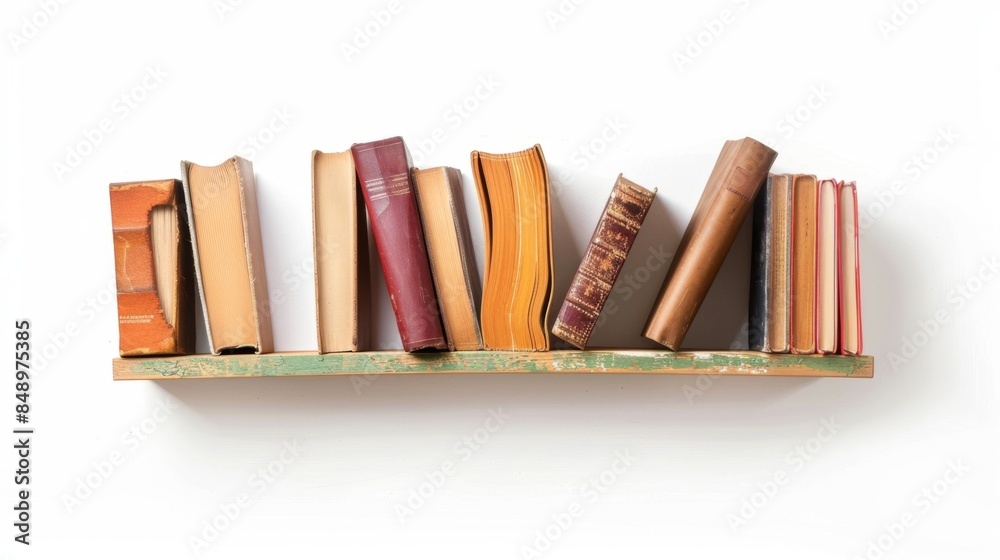 Naklejka premium Stock floating bookshelf with unique pattern on white background