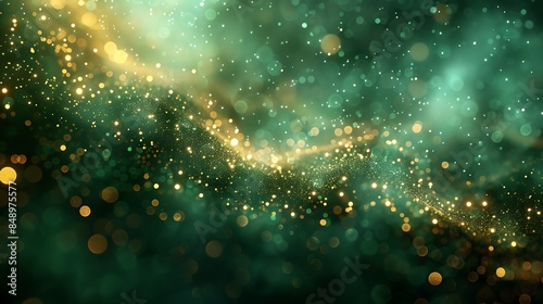 shimmering specks on a solid emerald green background