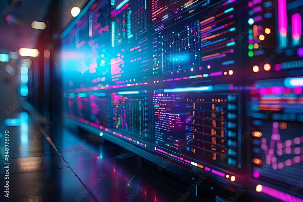 Algorithm comparisons on a digital screen in a hightech office, Futuristic, Neon, Digital Art, Analytical Algorithm comparisons on a digital screen in a hightech office, Futuristic, Neon, Digital Art, Analytical