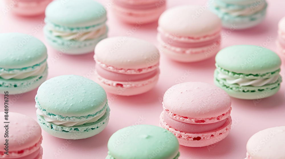 A pattern with pink and green maracons highlighted on a pink background, for fabrics, paper, textiles, gift wrapping, invitations, greeting cards. A pattern with pink and green maracons highlighted on a pink background, for fabrics, paper, textiles, gift wrapping, invitations, greeting cards.