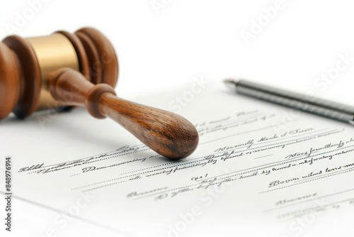 A court judgment document with the judge s signature isolated on a white background photo