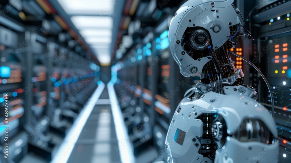Fototapeta premium Robot in a Futuristic Data Center