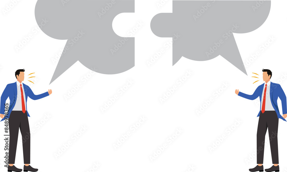 Communicate solution to solve problem, agreement, teamwork or cooperation, conversation message, meeting or discussion concept, business people communicate with connected jigsaw puzzle speech bubble Communicate solution to solve problem, agreement, teamwork or cooperation, conversation message, meeting or discussion concept, business people communicate with connected jigsaw puzzle speech bubble