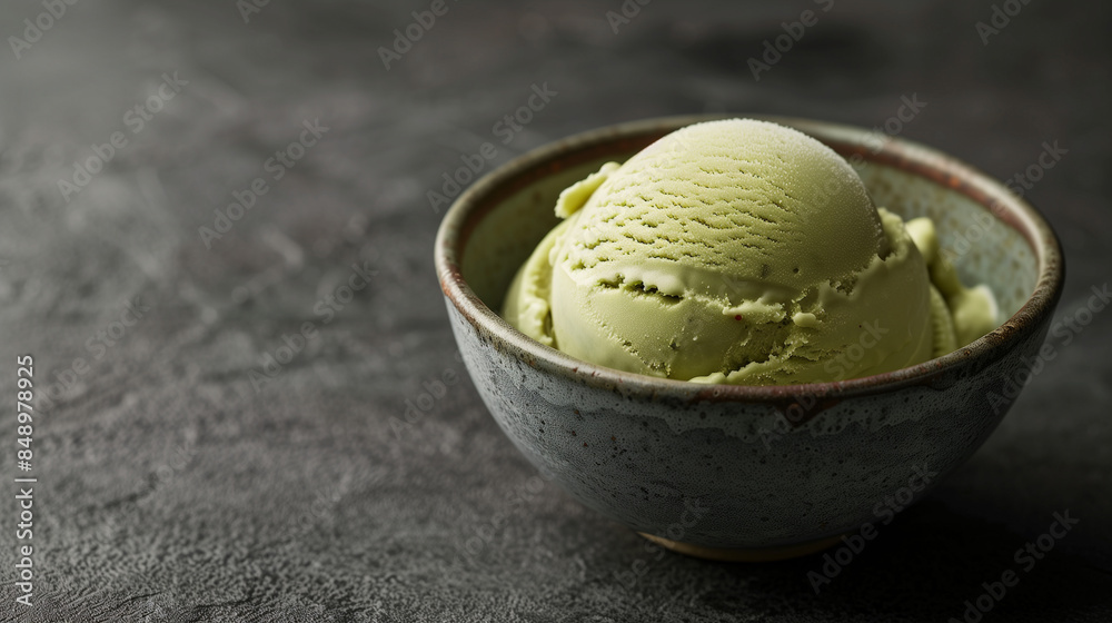 Scoop of Olive Oil Ice Cream in Ceramic Bowl Scoop of Olive Oil Ice Cream in Ceramic Bowl