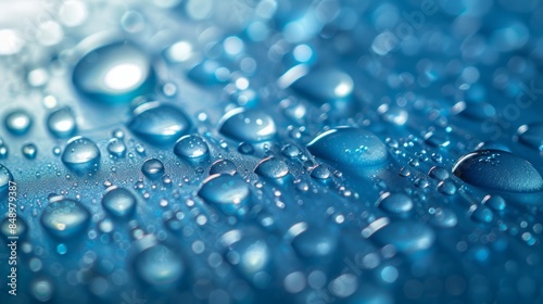 Close-up of Water Droplets on a Blue Surface