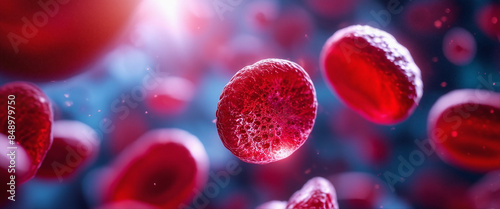 Abstract blood cell close up on vibrant background with defocused backdrop  photo