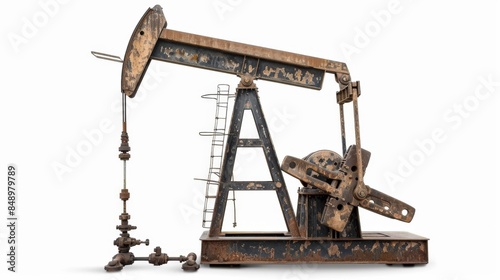 Fossil fuel pump jack working in an oil field isolated on white background