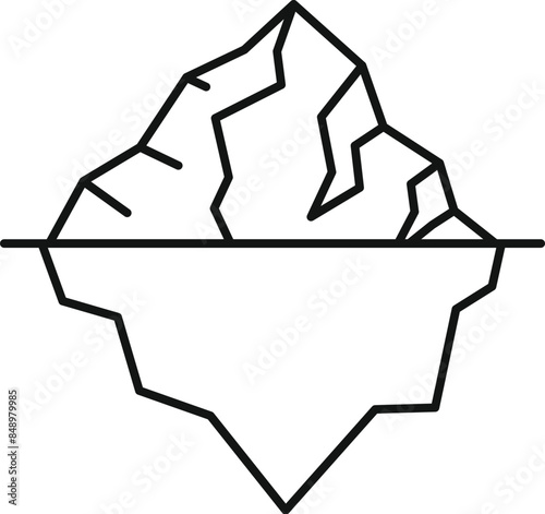 Simple line drawing of an iceberg floating with only a small part visible above the waterline