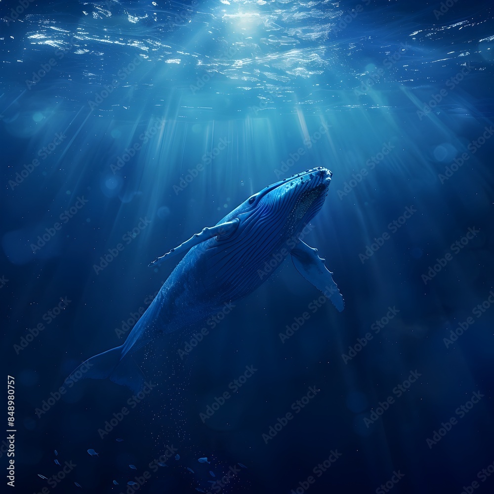 Majestic Blue Whale Gliding Through the Deep Blue Ocean Depths Majestic Blue Whale Gliding Through the Deep Blue Ocean Depths