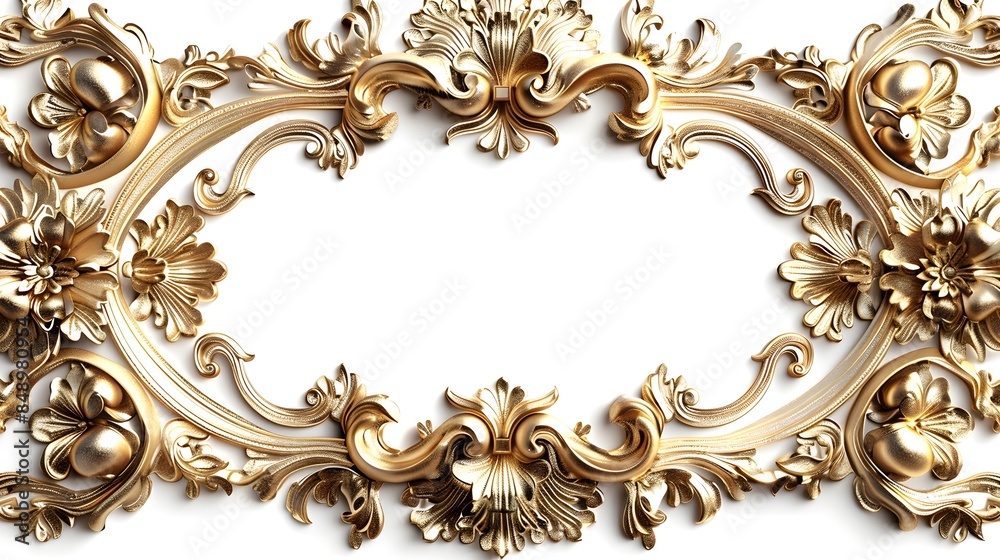 Ornate Gold Framed Floral Patterns on White Background Isolated of Luxurious Frame Concept Ornate Gold Framed Floral Patterns on White Background Isolated of Luxurious Frame Concept
