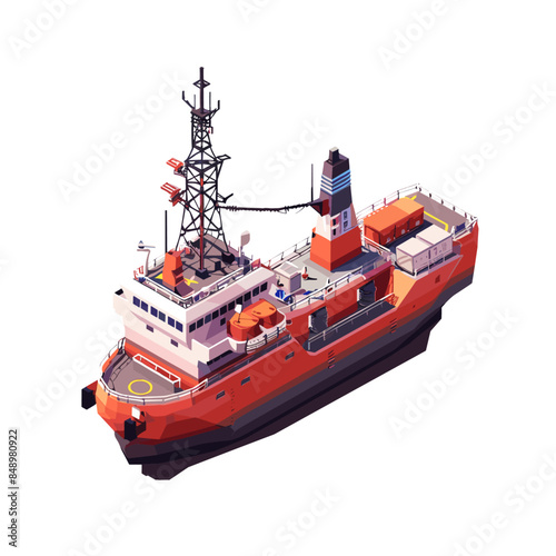 isometric illustration of an ice breaker ship in the style of a simple vector