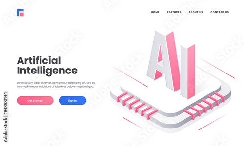 Responsive landing page design with 3d AI chip and digital circuit for Artificial Intelligence (AI) concept.