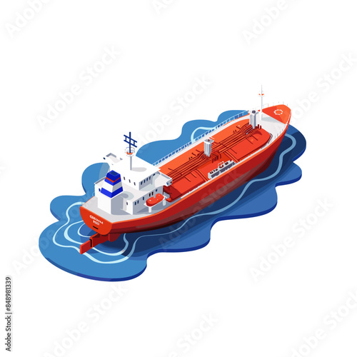 isometric design of ice breaking ship, simple vector graphic, white background, no shadows