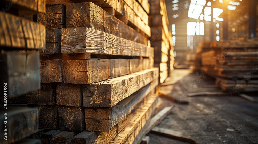 Stack of Rough-Hewn Wooden Beams in a Lumberyard Stack of Rough-Hewn Wooden Beams in a Lumberyard