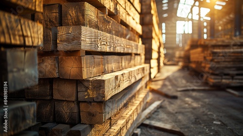 Wallpaper Mural Stack of Rough-Hewn Wooden Beams in a Lumberyard Torontodigital.ca