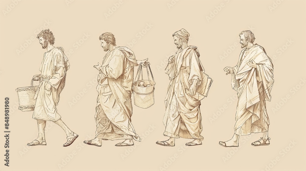 Obraz premium Inspirational Biblical Illustration: Parable of the Talents, Investment Returns, Beige Background, Copyspace