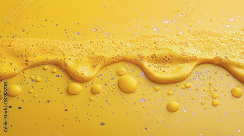 A yellow liquid with bubbles on a yellow background