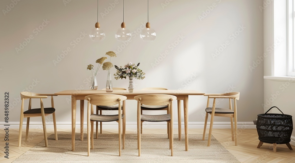 Picture of Scandinavian-style dining table with an oval-shaped tabletop and four ...