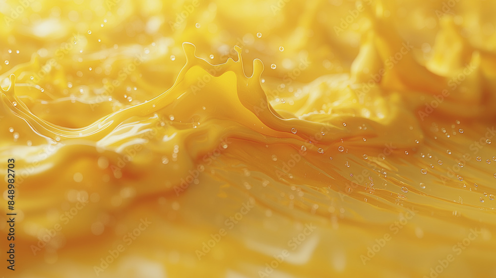 A yellow liquid with a splash of color on a yellow background