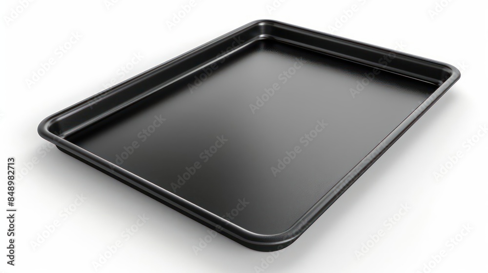 A nonstick baking sheet with a smooth, dark coating isolated on a white background A nonstick baking sheet with a smooth, dark coating isolated on a white background