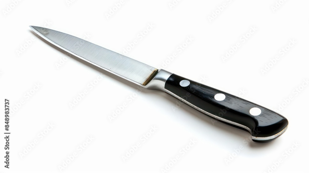A precise paring knife with a small, sharp blade and comfortable grip isolated on a white background A precise paring knife with a small, sharp blade and comfortable grip isolated on a white background