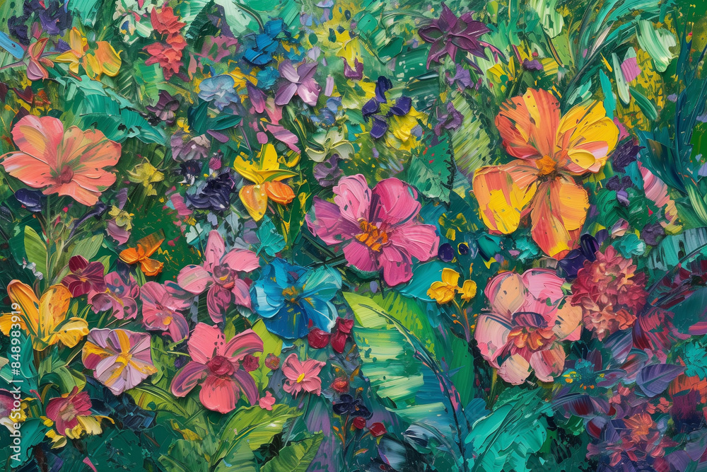 A vibrant painting featuring an array of colorful flowers set against a backdrop of lush greenery, Explosion of spring colors – vivid greens, pinks, and yellows,
A vibrant painting featuring an array of colorful flowers set against a backdrop of lush greenery, Explosion of spring colors – vivid greens, pinks, and yellows,