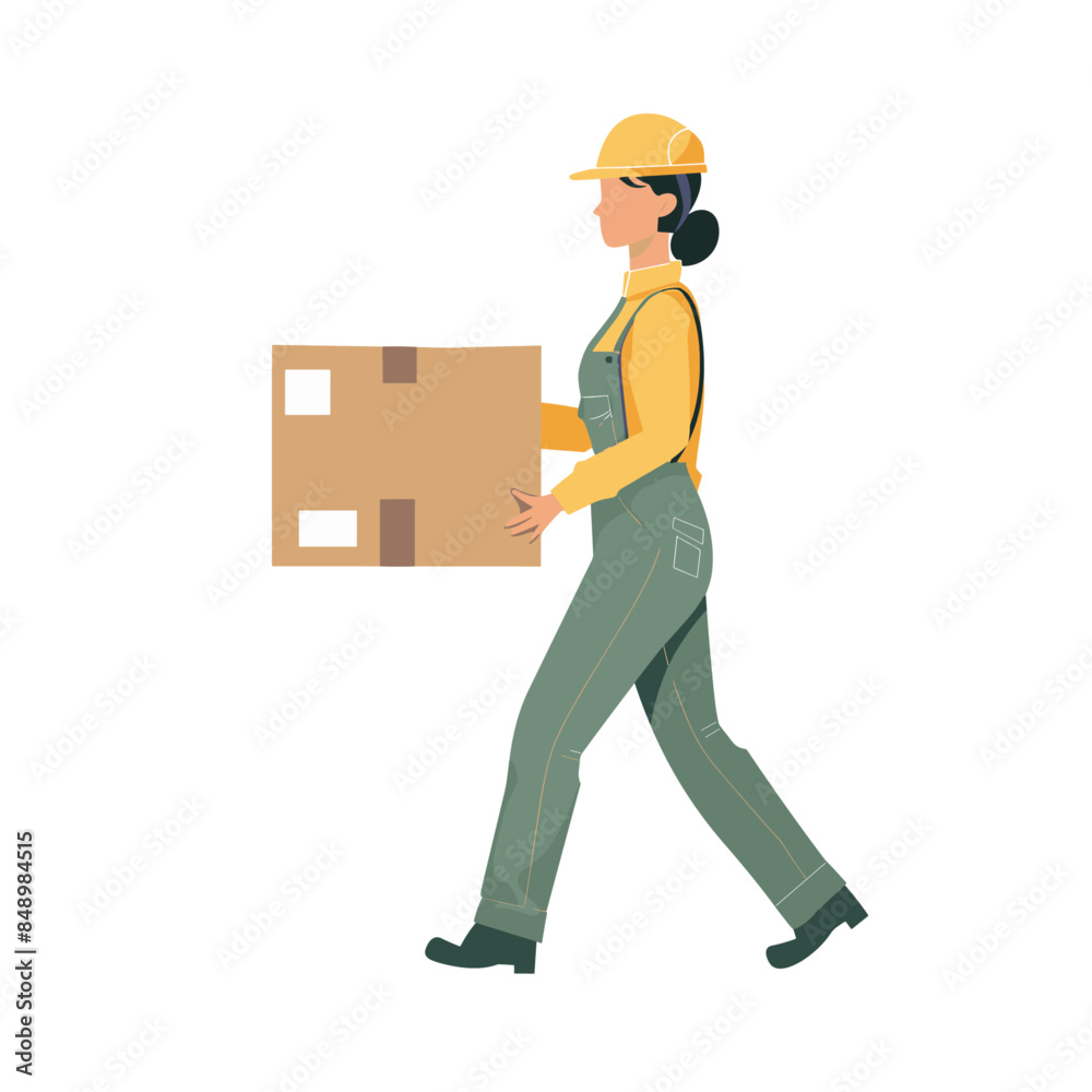 A person in workwear carrying and moving boxes, a simple flat vector illustration A person in workwear carrying and moving boxes, a simple flat vector illustration