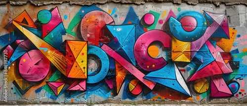 Abstract graffiti designs on a concrete wall, vibrant colors and highresolution details, perfect for modern and creative visuals