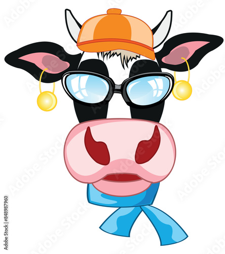 Vector illustration of the cartoon of the mug of the cow fashionable