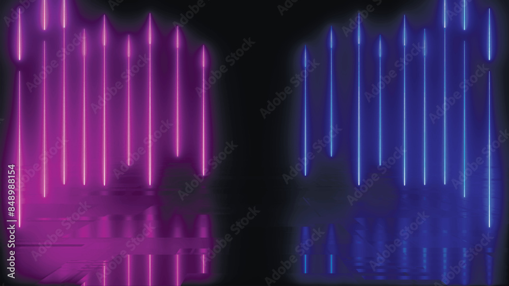Abstract colorful background with bright neon rays and glowing lines. Wet asphalt, night view. Bright reflection on the concrete floor. Night empty stage, studio. Dark abstract background. 3D vector. Abstract colorful background with bright neon rays and glowing lines. Wet asphalt, night view. Bright reflection on the concrete floor. Night empty stage, studio. Dark abstract background. 3D vector.
