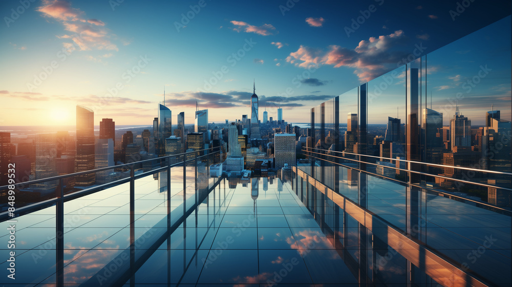 Naklejka premium View of modern business skyscraper glass and sky view