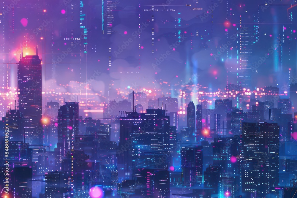 A banner background featuring a futuristic cityscape with holographic elements and digital network overlays A banner background featuring a futuristic cityscape with holographic elements and digital network overlays