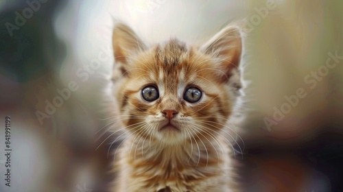 Close up of an adorable small Siberian kitten