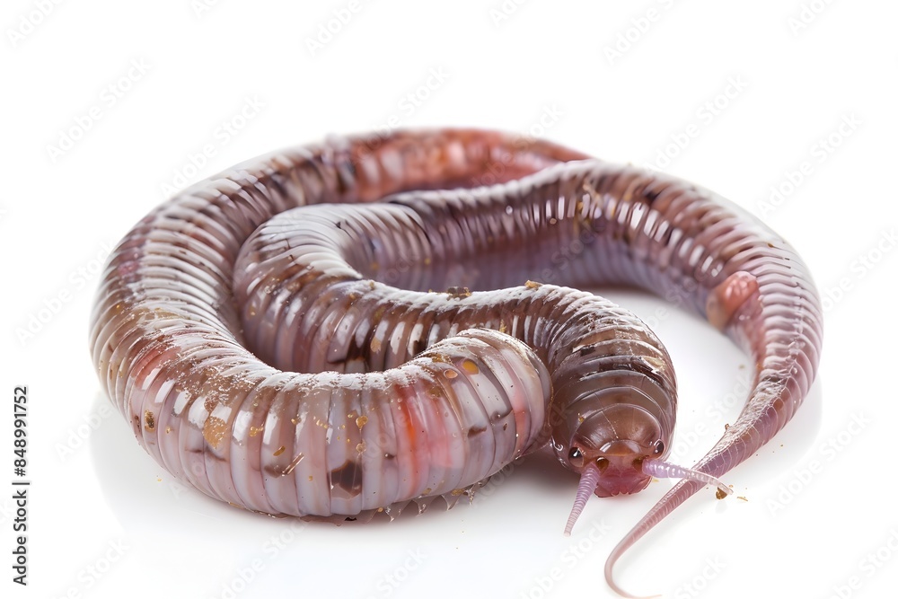 Macro Close up View of Squirming Earthworm Isolated on White Background in Studio Light Macro Close up View of Squirming Earthworm Isolated on White Background in Studio Light