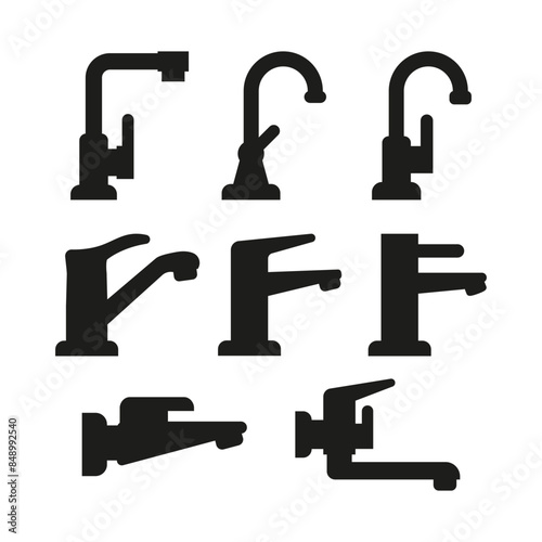 Water tap and faucet icon set. Vector on a white background.
