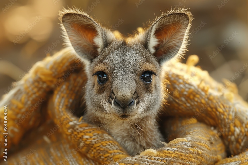 Baby Kangaroo: A tiny baby kangaroo, or joey, peeking out from its mother's pouch in the Australian outback. Baby Kangaroo: A tiny baby kangaroo, or joey, peeking out from its mother's pouch in the Australian outback.