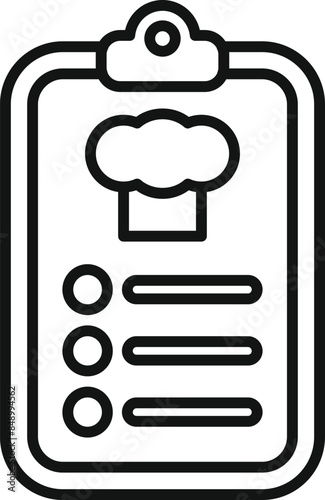 Simple icon of a clipboard displaying a restaurant menu, perfect for representing food ordering and delivery services