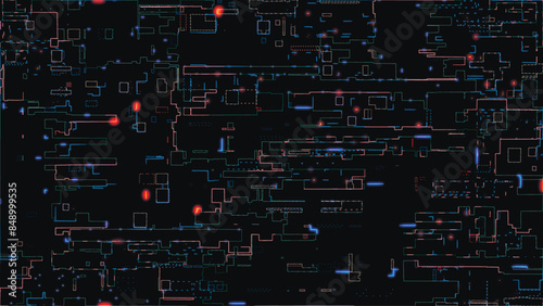 Abstract background of printed circuit board. Computer parts, microcircuits on electronic board. Futuristic data processing on electronic board. Microelectronic technology concepts. Vector illustratio